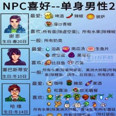 星露谷物语单身npc喜好详情