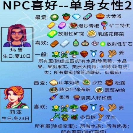 星露谷物语单身npc喜好详情